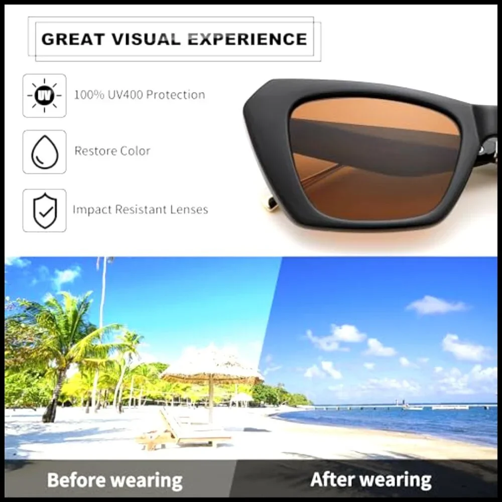 Retro Square Cat Eye Sunglasses Oversized Vintage UV400 Protection